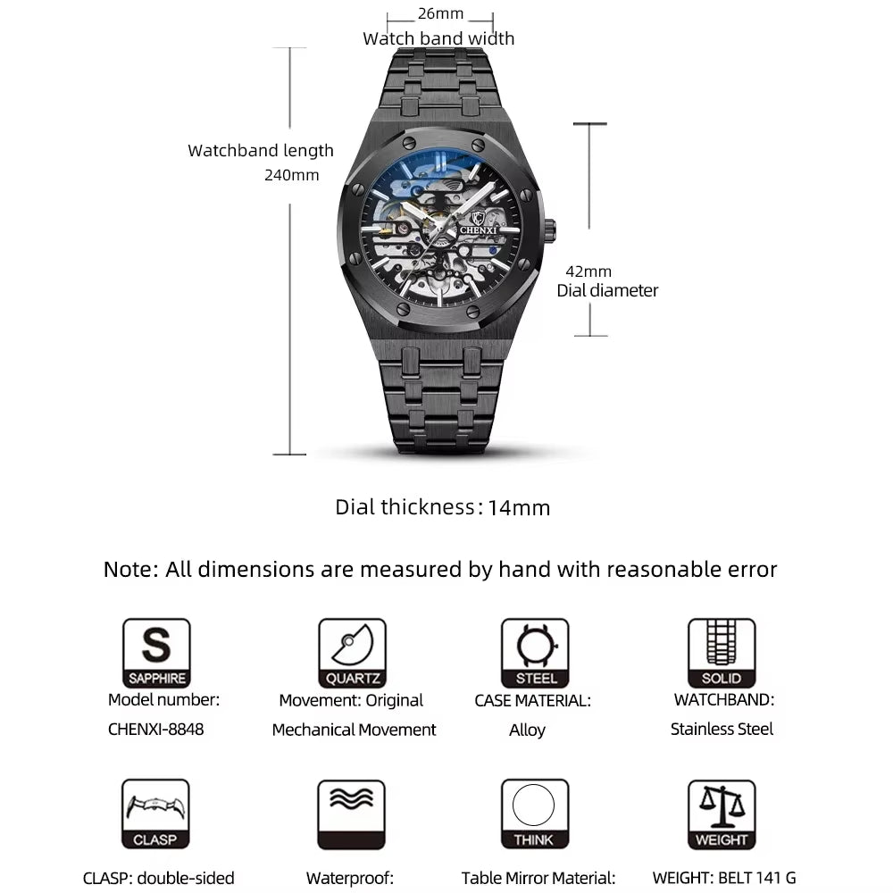 8848 Automatic Mens Watches Top Brand Mechanical Tourbillon Wrist Watch Waterproof Business Stainless Steel Sport Watches